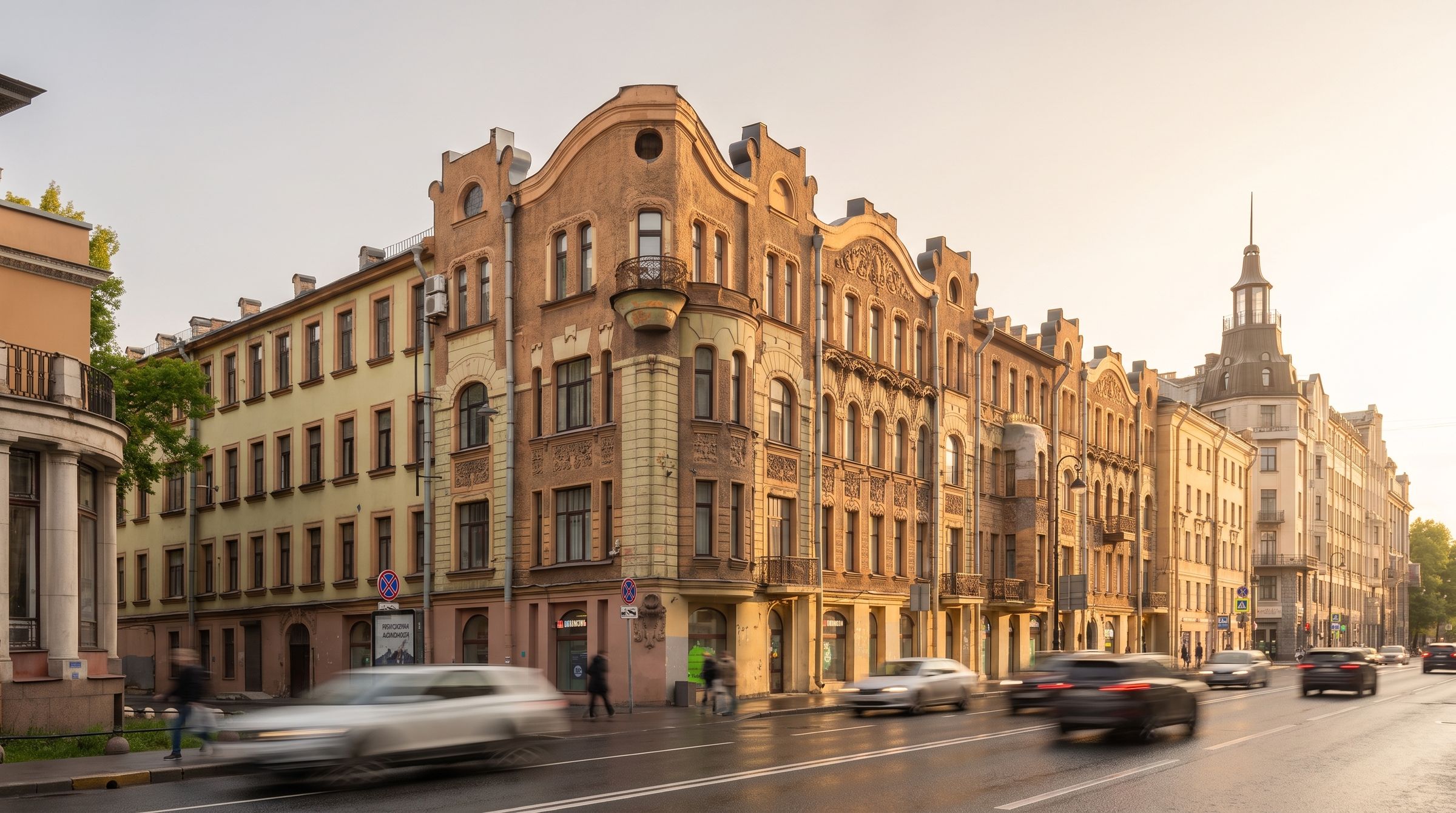 Каменноостровский, 50 — фасад дома на закате